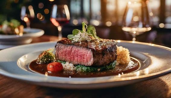 Изящно поданный средний стейк.