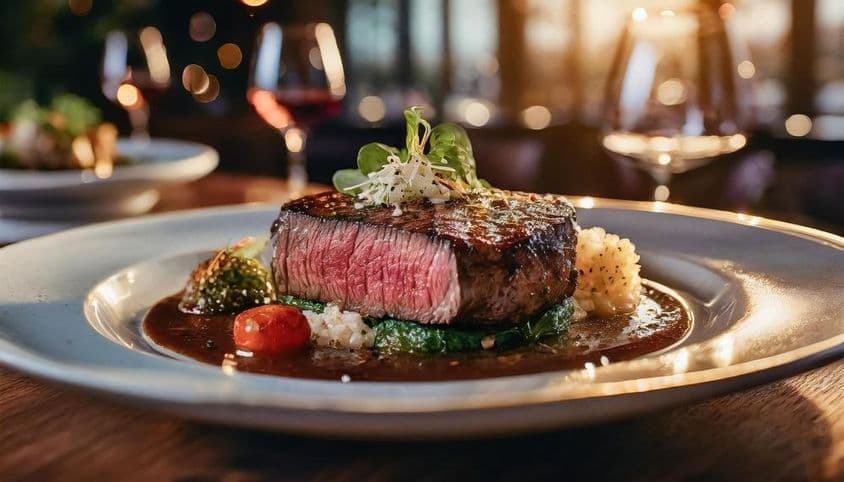 Изящно поданный средний стейк.