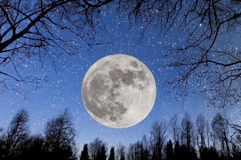 Полная луна на звёздном небе.