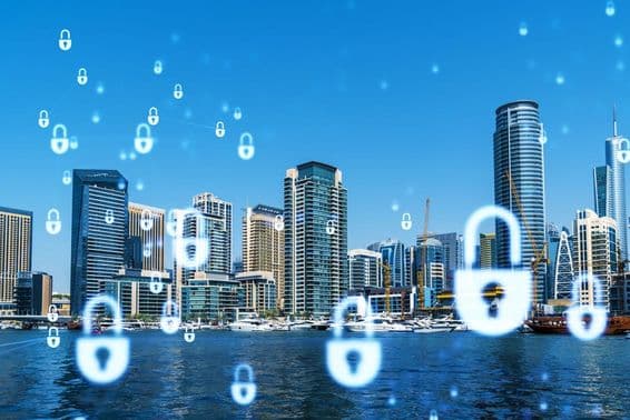 Бизнес-центр Дубая, проецируемый с замками.