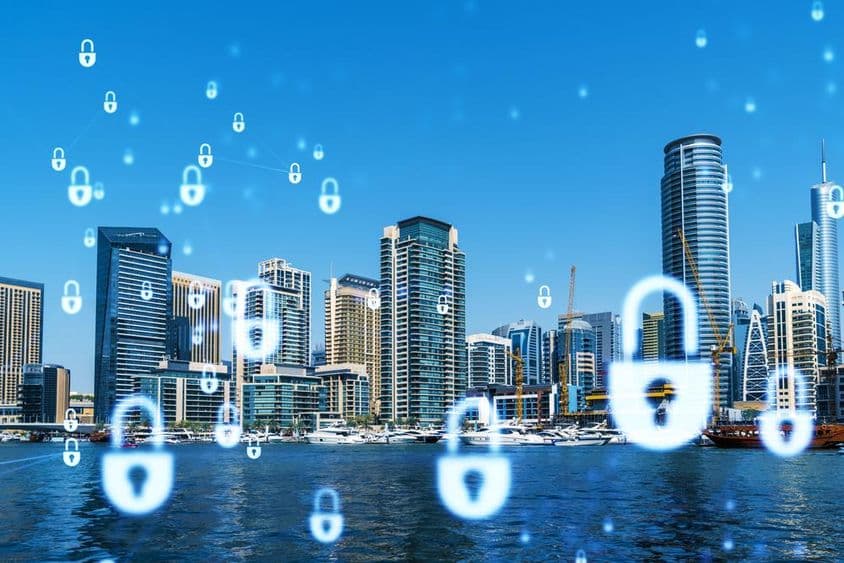 Бизнес-центр Дубая, проецируемый с замками.