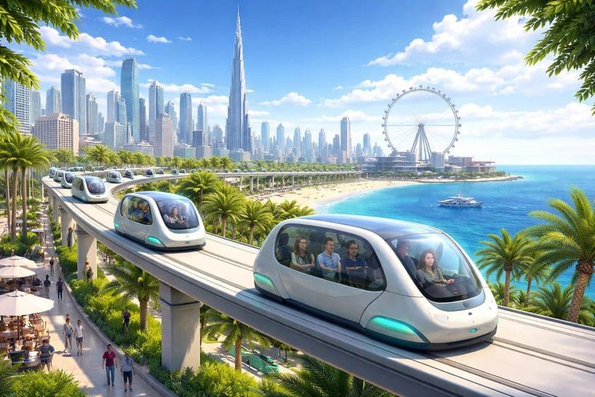 Капсулы Glydways на побережье Дубая.