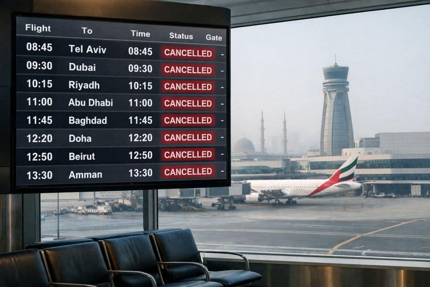 Отмененные рейсы на табло.