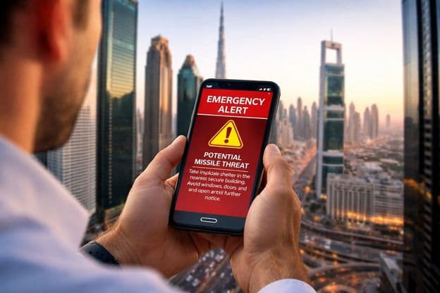 Мобильное оповещение на фоне Дубая