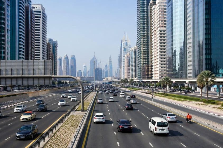 Современное городское шоссе, движение транспорта